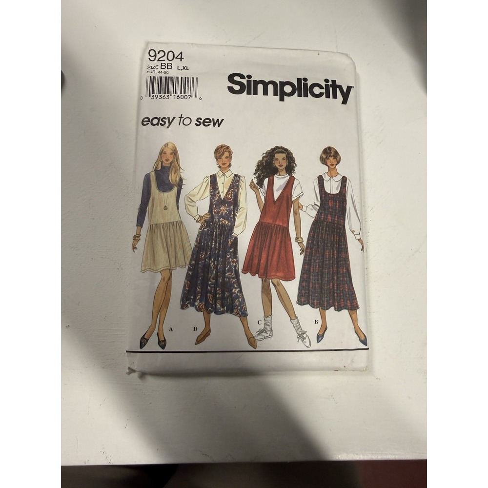 Simplicity 9204 Ladies Drop Waist Jumper Sewing Pattern Size L, XL 1994 Uncut